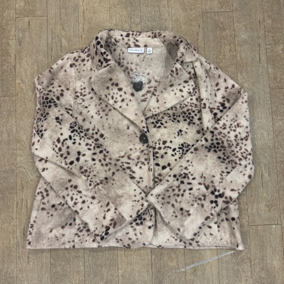 NWOT Susan Graver Fleece Jacket Womens Sz XL Leopard Print Corpcore Cabin Life - Picture 1 of 3